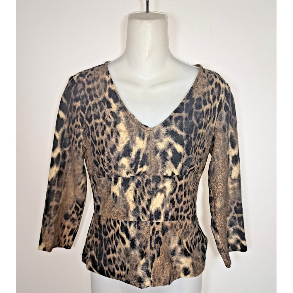 Alberto Makali Top  Size Medium Brown Animal Print Top Y2K ‎ 90s Vintage